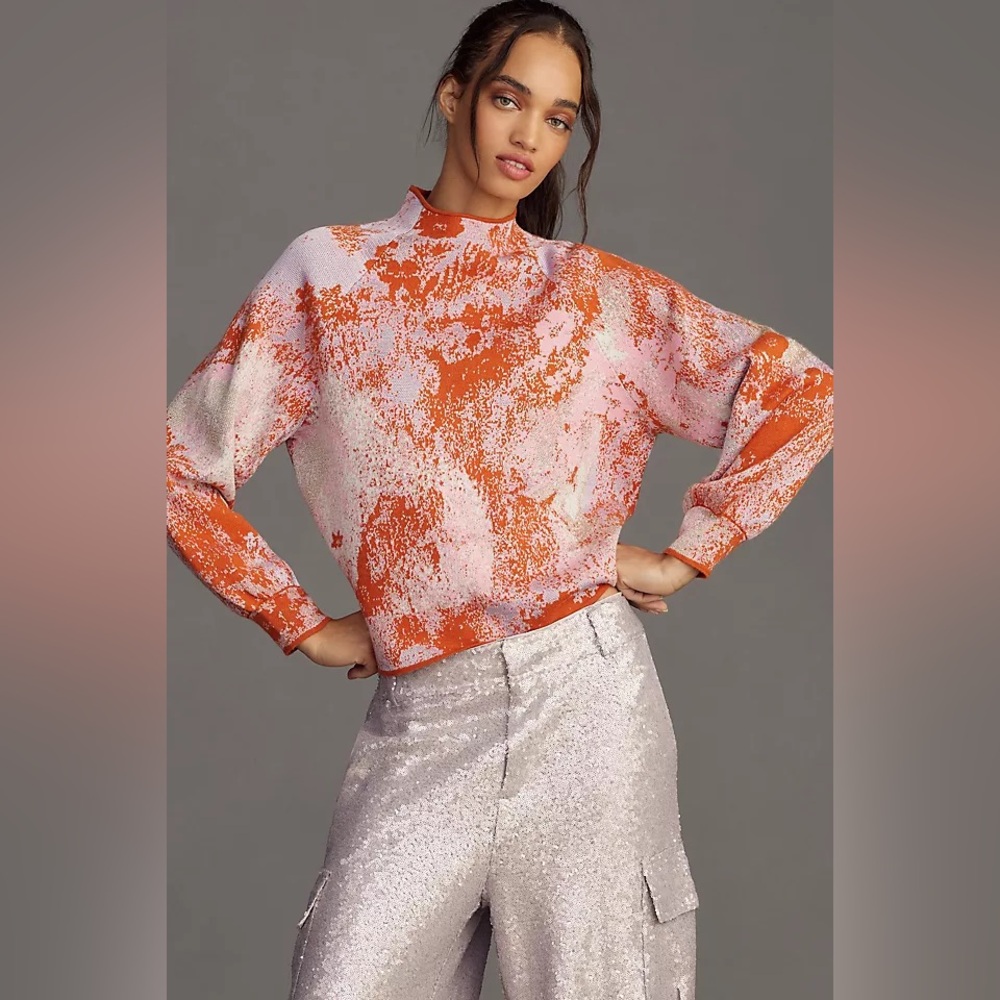 Anthropologie Beatriz Mock Neck Lurex Edition Sweater S - Picture 2 of 13